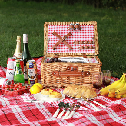 ZORMY Weidenkorb für 2 Personen, Weidenkorb Korb-Sets mit isoliertem Fach, handgefertigter Picknickkorb für 2 Personen, klassisches rotes Karo mit Utensilien, Besteck, perfekt für Picknick, Camping