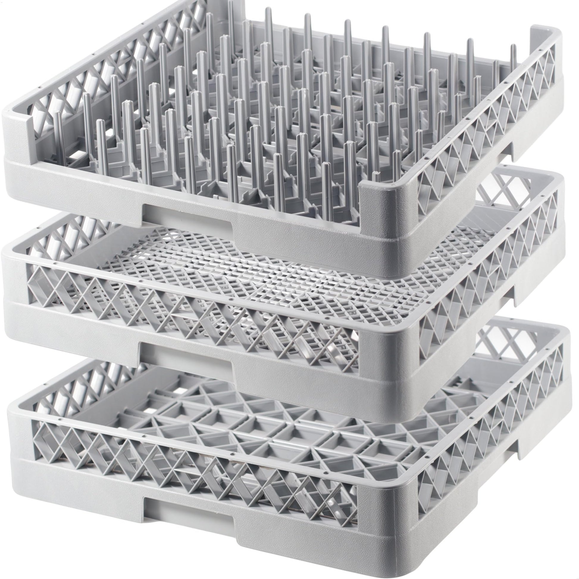 Gastronette Spülkorb Set für Gastronomie – 3er Set 50x50: Drei graue 50x50 Spülkörbe für die Gastro-Geschirrspülung.