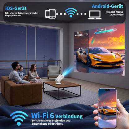 Mini 2026 Modell 4K Beamer Projektor - Android WLAN Weiss