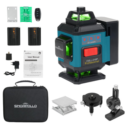 SinoApollo Kreuzlinienlaser VMLL-016P, 4x360°, selbstnivellierend, grüne Laserlinien, kompakte Bauform