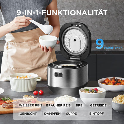 Midea Digitaler Reiskocher 2L Klein Multicooker – Schwarz/Silber