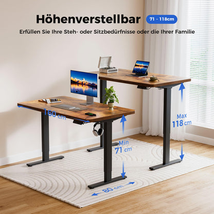 Agliestic Steh-Sitz Schreibtisch 160x80cm 2 Motoren, braun