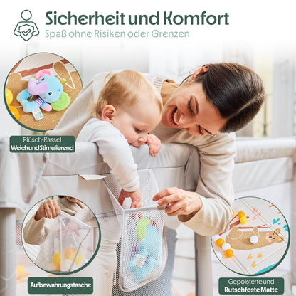 Akeraq Laufgitter 127x127cm – Baby Laufstall mit Matratze