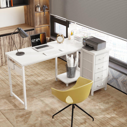 Coleshome Eckschreibtisch L-Form 120x70 cm mit 4 Schubladen, Weiss