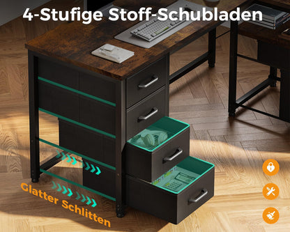 Coleshome Eckschreibtisch mit Schubladen & USB – Braun 140x70cm