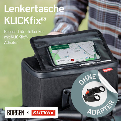 Borgen KLICKfix Lenkertasche mit Smartphonehalterung, 6 Liter