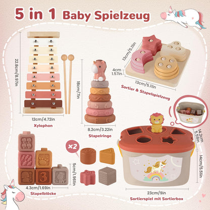 Almaxi 5-in-1 Montessori-Spielzeug ab 6 Monate, Motorikspielzeug