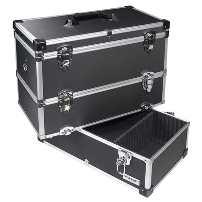 HMF 14661-02 Alu Werkzeugkoffer leer – Schwarz, 3 Etagen