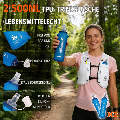 ONETOALL Laufweste mit 2 Trinkflaschen 500 ml, reflektierend, weiss