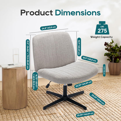 COLAMY Breiter Bürostuhl Armlos Hellgrau - Ergonomisch