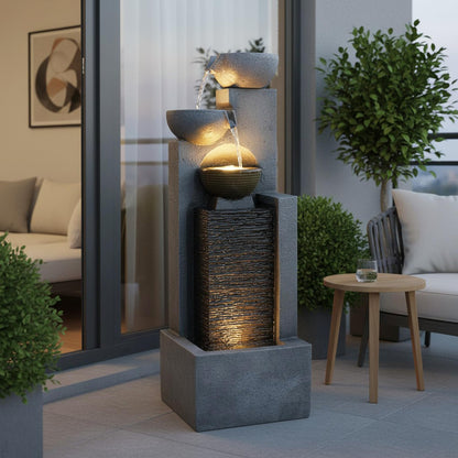 Arnusa Gartenbrunnen BK843 mit LED-Wasserfall, 109 cm, Steinoptik Grau