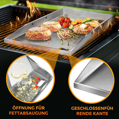 ColCospie Plancha Grillplatte Edelstahl 40 x 30 cm mit 2 Grillspateln