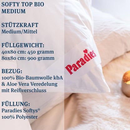 PARADIES Softy Top Bio Kopfkissen 80x80 2er Set mittelfest vegan