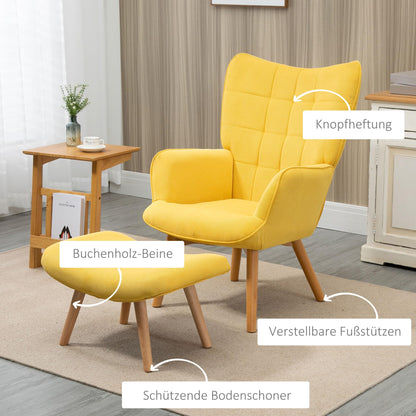 HOMCOM Ohrensessel Hocker Set, Cord-Optik, Gelb