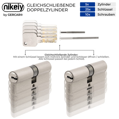 GERCAR Pro Gleichschliessend 5er Profilzylinder Set 40/50