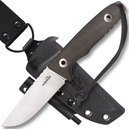 SCHNITZEL TRI Outdoormesser - Sonderedition CPM 3V Dangler. Feststehendes Messer mit CPM 3V Klinge, ergonomischem Griff, für Bushcraft und Survival.