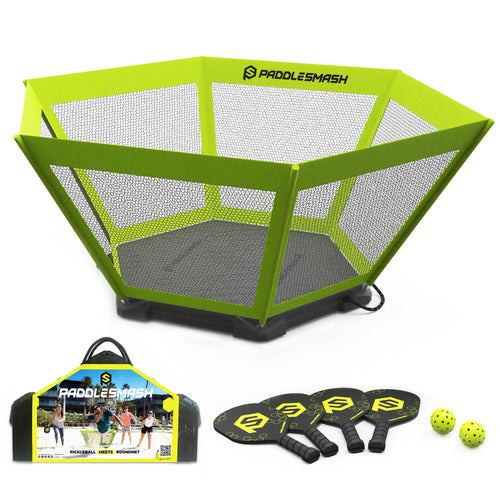 PaddleSmash Outdoor-Spielset – Pickleball-Roundnet mit 4 Paddeln, faltbarem Netz und 2 Bällen