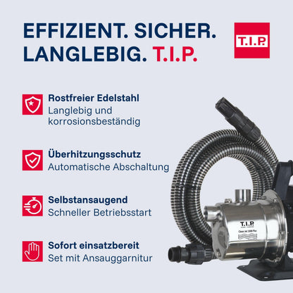 T.I.P. Gartenpumpe Clean Jet 1000 Plus Edelstahl mit Ansauggarnitur