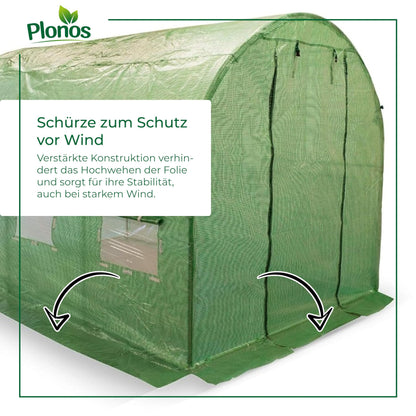Plonos Folientunnel Gewächshaus 2 × 3 m, Stahlrahmen, 6 m², Grün