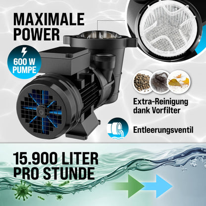 Monzana Sandfilteranlage SF159 Poolfilter 15.900 l/h 600 W