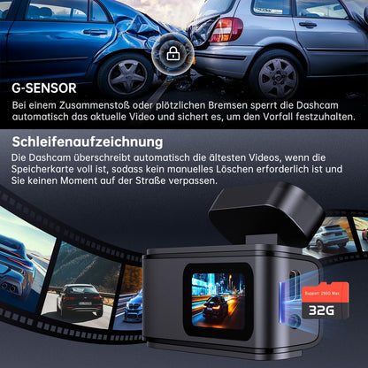 Premium Dashcam Vorne+Hinten Autokamera - 2.5K/1080p WiFi 32GB