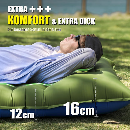 Myxslop Isomatte Camping 12 cm, aufblasbare Luftmatratze mit Fusspumpe