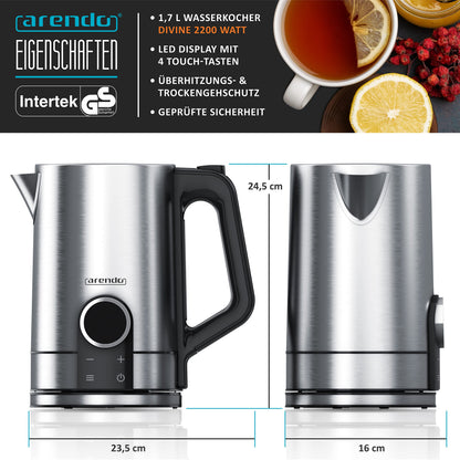 Arendo Wasserkocher Temperaturwahl - Edelstahl 1.7L