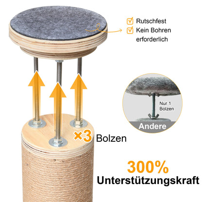 FUKUMARU Kratzbaum AT11, deckenhoch, 6 Etagen, Gummibaumholz, grau