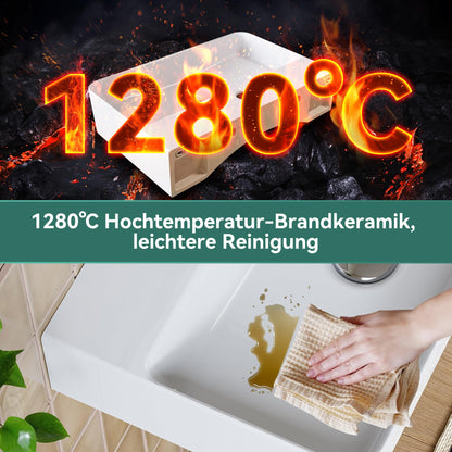 HOROW Rechteck Hängewaschbecken Keramik - Weiss 46x30cm ohne Überlauf