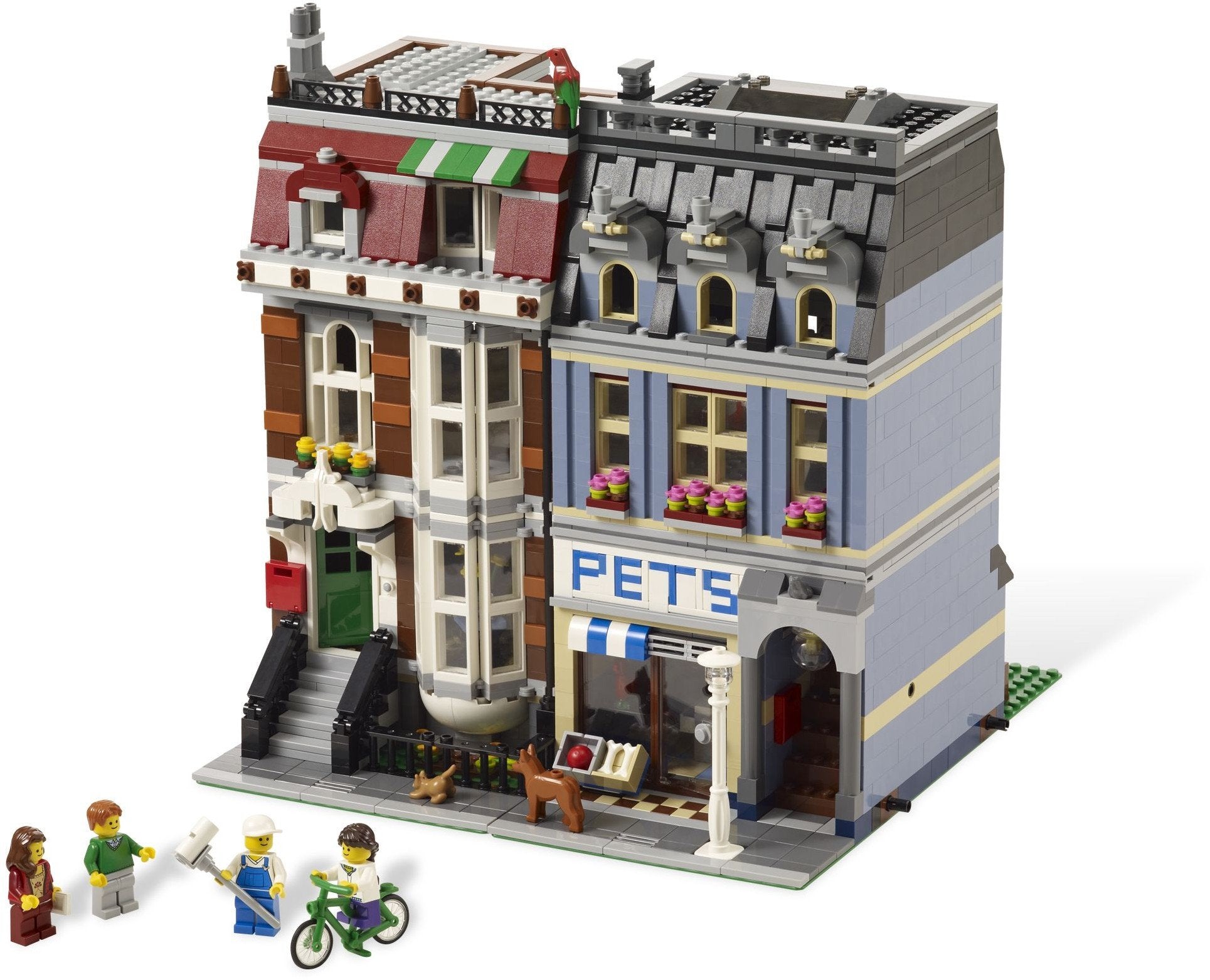 Lego 10218 Zoohandlung – Detailliertes Modulares Gebäude Set. Mehrstöckiges Gebäude aus bunten Lego-Steinen für Bau und Spiel.