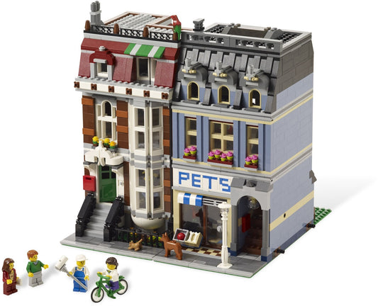 Lego 10218 Zoohandlung – Detailliertes Modulares Gebäude Set. Mehrstöckiges Gebäude aus bunten Lego-Steinen für Bau und Spiel.