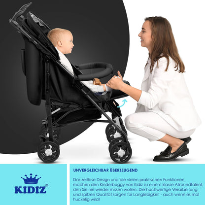 KIDIZ® City-Pro Kinderwagen Buggy mit Liegefunktion - Schwarz