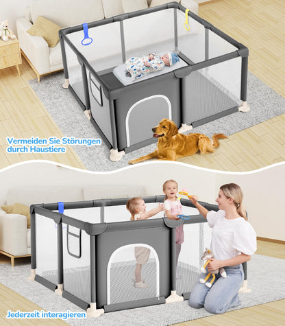 Dripex Laufstall Laufgitter Baby 124x124cm - Dunkelgrau