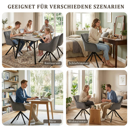 Goeurvant Esszimmerstühle 6er Set, drehbar, Samt Grau, Metallbeine