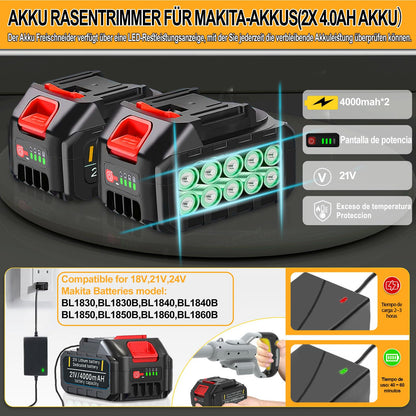 WISDOM LIFE Akku-Rasentrimmer 4-in-1 Freischneider 21V mit 2 Akkus