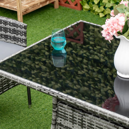 Outsunny Gartentisch Polyrattan Glastisch - grau 150x85cm