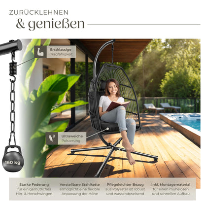 tectake® Hängesessel mit Gestell Indoor/Outdoor – Schwarz