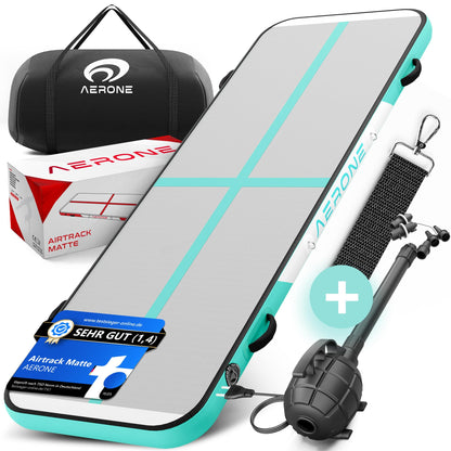 AERONE Airtrack Turnmatte aufblasbar für Gymnastik 4m - Mint