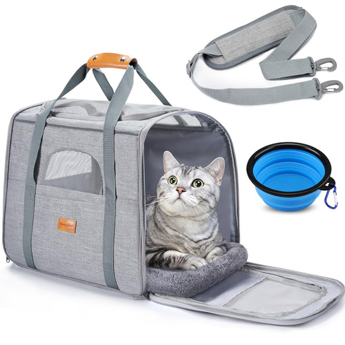 Morpilot Katzentransportbox für Katzen & Welpen bis 7 kg, 47 cm – dunkle Transporttasche mit Mesh-Seiten und Tragegriffen