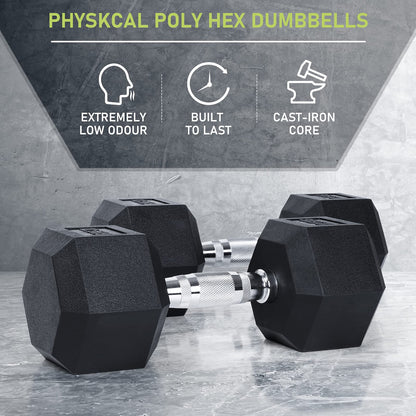 PhysKcal Hexagon Hanteln 5 kg Paar – Kurzhantel-Set gummiert