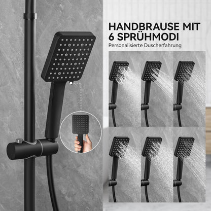 Auralum Thermostat Duschsystem - Schwarz 30cm Regendusche