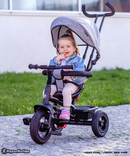 HyperMotion Dreirad mit Schubstange, 3-in-1 Kinderfahrzeug, Grau
