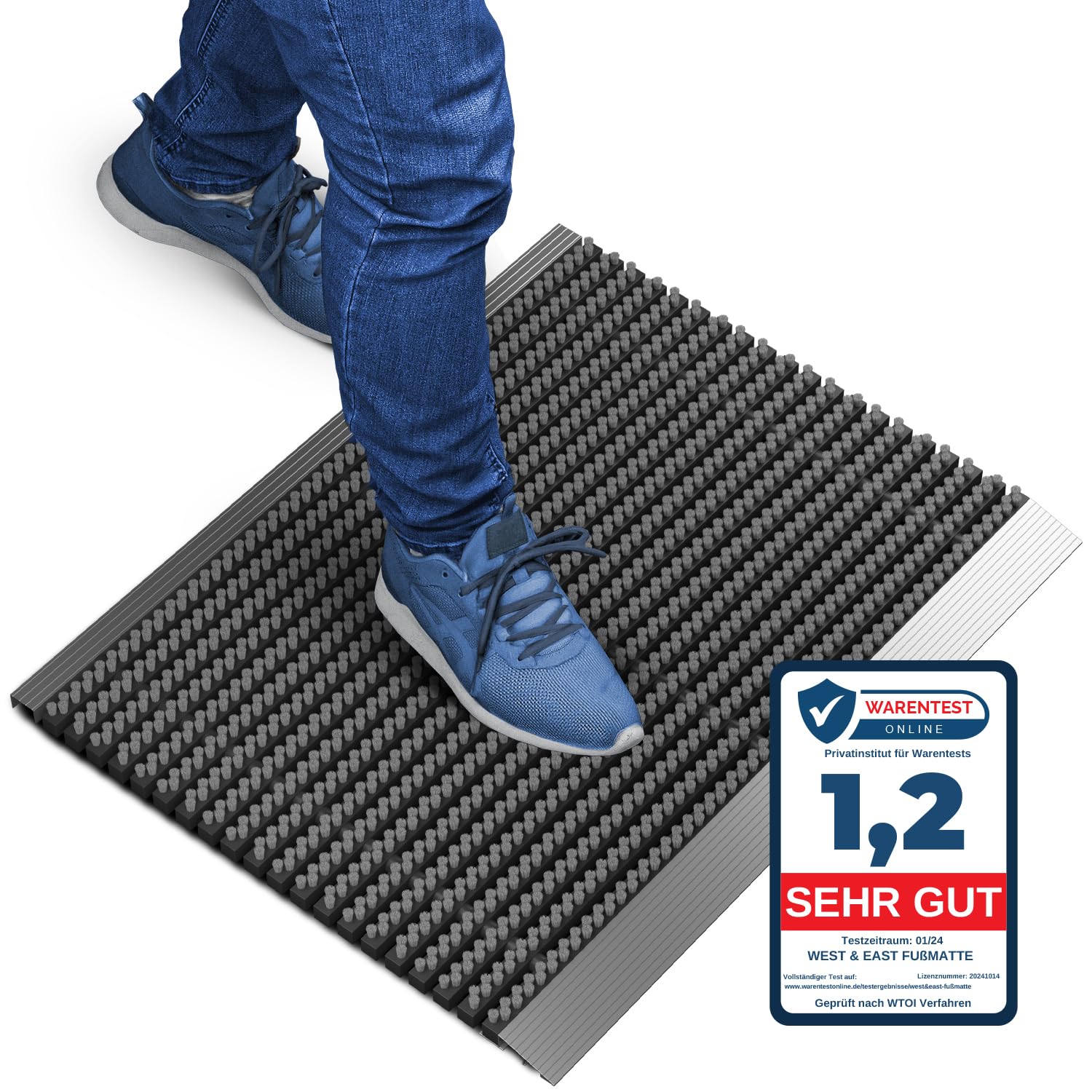 Premium Aluminium Schmutzfangmatte Bürsten - Grau 40x60 cm. Rechteckige, graue Matte mit Aluminiumprofilen und Bürsten fängt Schmutz im Eingangsbereich ab.