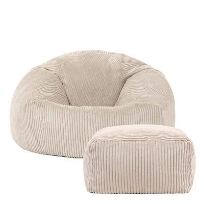 Icon Kingston Sitzsack mit Hocker Lounge Sessel Cord – Beige