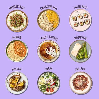 REISHUNGER Starter Set Digital-Reiskocher & Dampfgarer Schwarz mit Reis