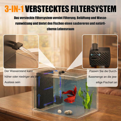 Vehipa Mini Aquarium Komplettset 3,7 L mit Filter und LED, Schwarz