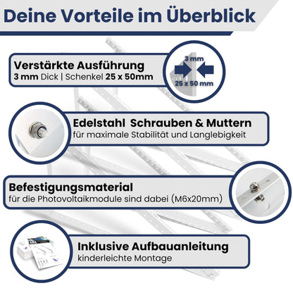 Drei Eichen Balkonkraftwerk Halterung 4x Set – 118cm Alu Profil