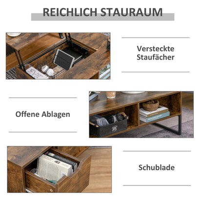 HOMCOM Wohnzimmer-Couchtisch Höhenverstellbar – Braun