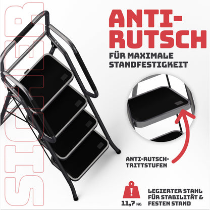 Sicherheitsleiter klappbar 4 Stufen mit Handlauf – Anthrazit