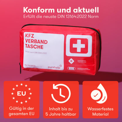 PURAHELP KFZ Verbandstasche DIN 13164 (2025) – 5er Set mit Beatmungstuch